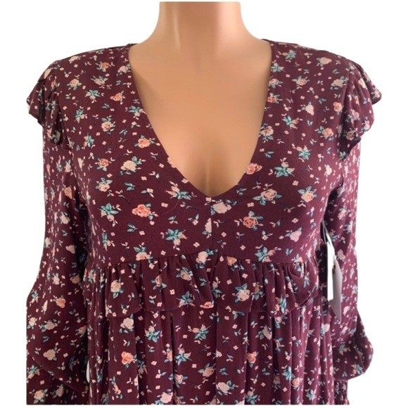 Coco and Jaimeson Burgundy Floral Babydoll Dress - Picture 3 of 16